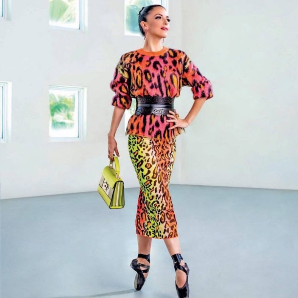 Leopard 2 piece set sweater and mid-calf knitted skirt